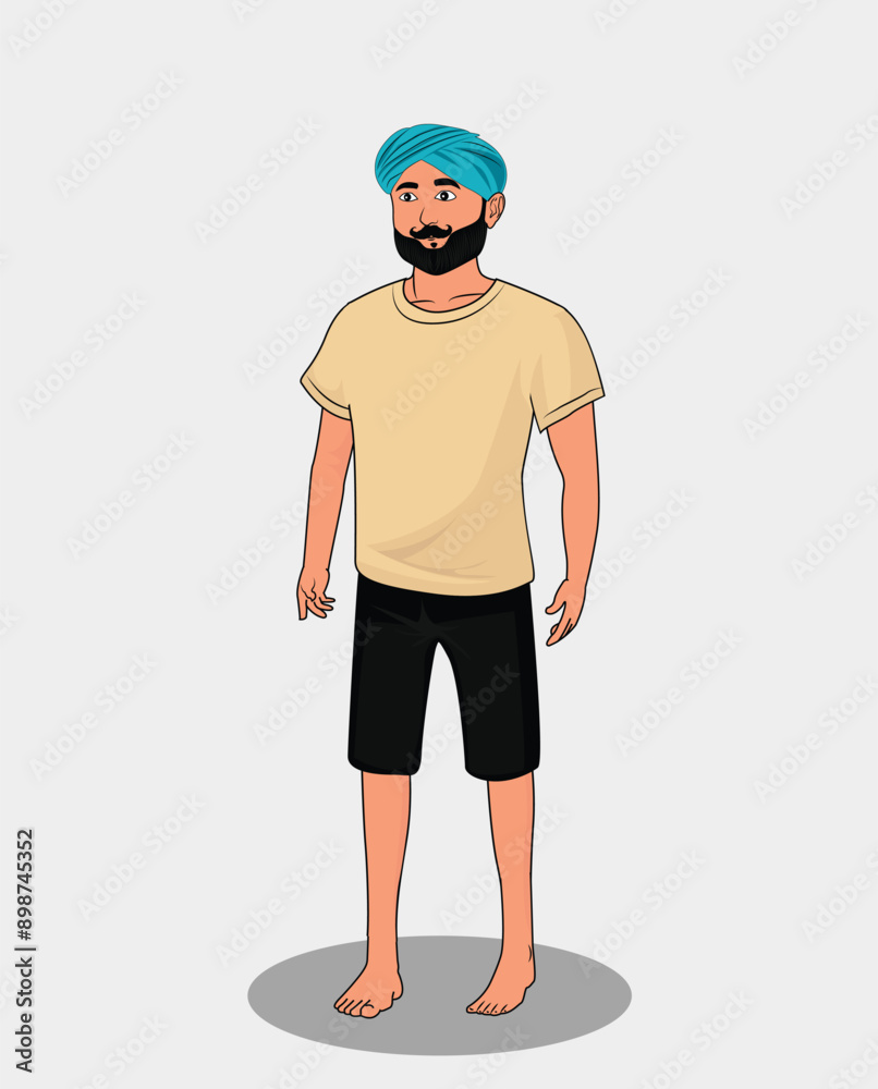 Indian village man three quarter view cartoon character design