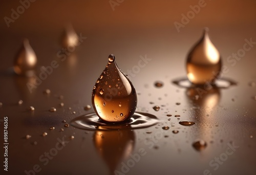 Water round droplets , macro on a dark mettallic shiny slab surface against a blurred background photo