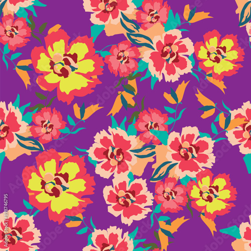 Elegance pink floral stems seamless pattern on a grey background. Vector hand drawn. Artistic, abstract flowers and tiny leaves, buds bells printing. Template for designs, fabric, fashion, textile
