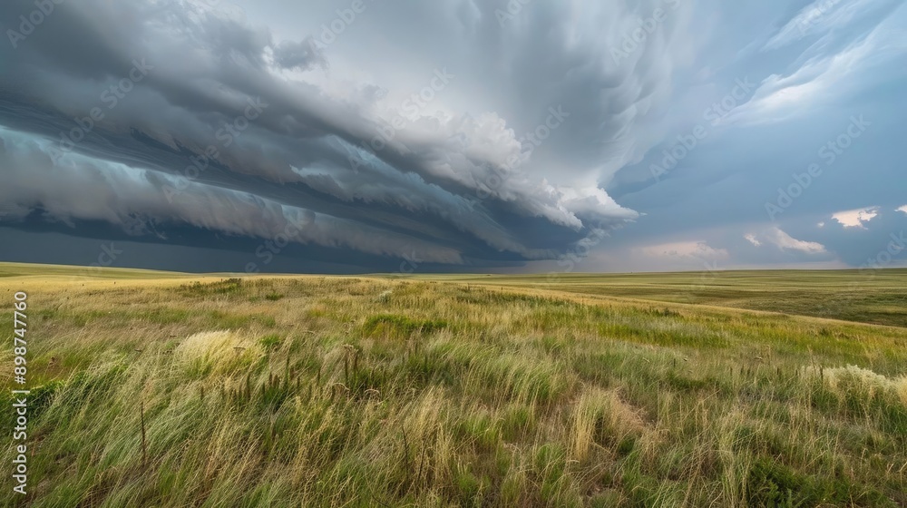 Rolling storm clouds over a vast prairie, expansive and dramatic, prairie storm Rolling storm clouds over a vast prairie, expansive and dramatic, prairie storm
