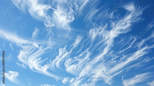 Wispy clouds creating patterns in a clear sky, intricate and delicate, cloud patterns