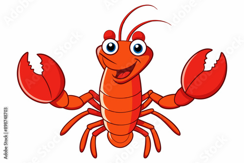 Funny Lobster Vector Illustration and Cartoon Clipart with White Background, Funny lobster vector, cartoon clipart, and line art on white background.