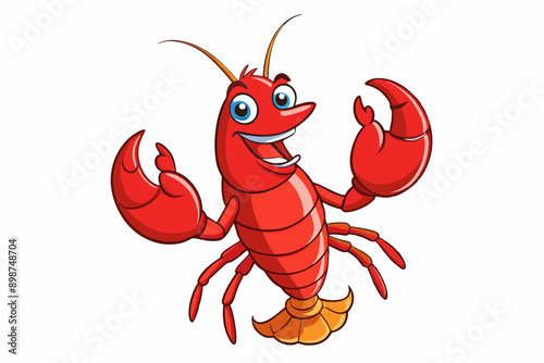 Funny Lobster Vector Illustration and Cartoon Clipart with White Background, Funny lobster vector, cartoon clipart, and line art on white background.