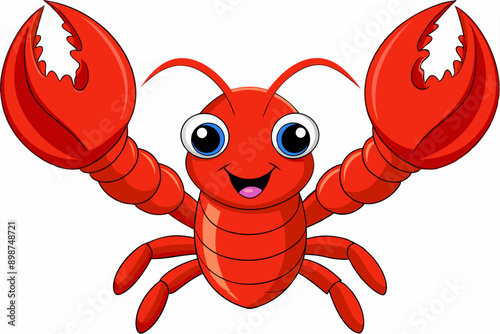 Funny Lobster Vector Illustration and Cartoon Clipart with White Background, Funny lobster vector, cartoon clipart, and line art on white background.