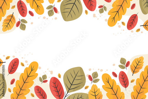 Autumn background with colorful leaves. Vibrant fall leaves in vector flat style. For seasonal autumn decor, cards, invitations.