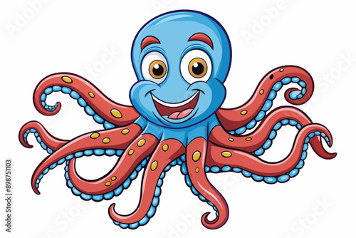 Funny Octopus Vector Illustration Cartoon, Clipart And Line Art Design on White Background, Funny octopus cartoon vector with white background: clipart, illustration, and line art design.