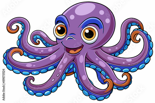 Funny Octopus Vector Illustration Cartoon, Clipart And Line Art Design on White Background, Funny octopus cartoon vector with white background: clipart, illustration, and line art design. photo