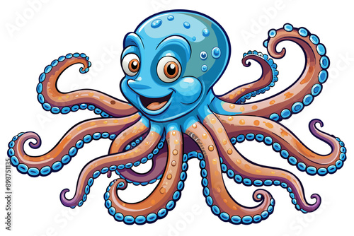 Funny Octopus Vector Illustration Cartoon, Clipart And Line Art Design on White Background, Funny octopus cartoon vector with white background: clipart, illustration, and line art design.