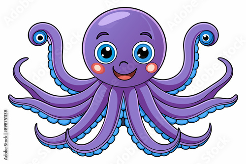 Funny Octopus Vector Illustration Cartoon, Clipart And Line Art Design on White Background, Funny octopus cartoon vector with white background: clipart, illustration, and line art design. photo