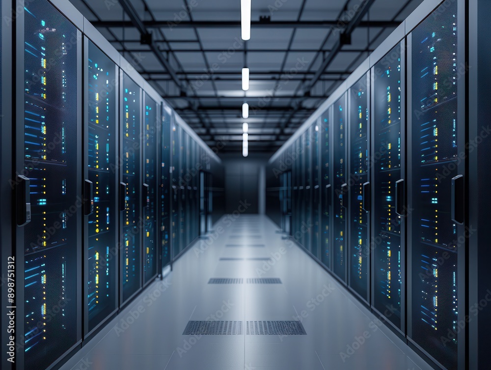 Cybersecurity Enhanced Data Center with Selective Focus on Data Integrity - Realistic Double Exposure Aisles Backdrop Cybersecurity Enhanced Data Center with Selective Focus on Data Integrity - Realistic Double Exposure Aisles Backdrop