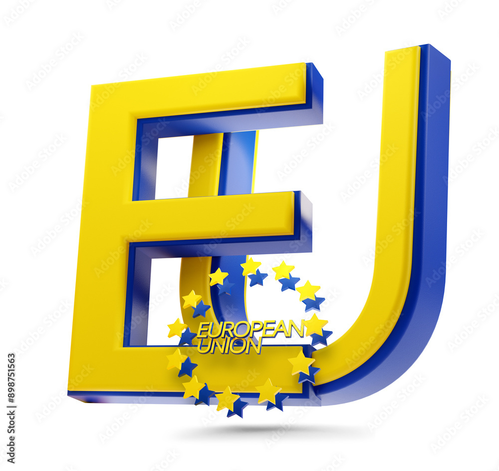 European Untion with stars as symbol creative abstract 3d-illustration, isolated, yellow and blue colors as the flag of the European Union, EU, Europe European Untion with stars as symbol creative abstract 3d-illustration, isolated, yellow and blue colors as the flag of the European Union, EU, Europe