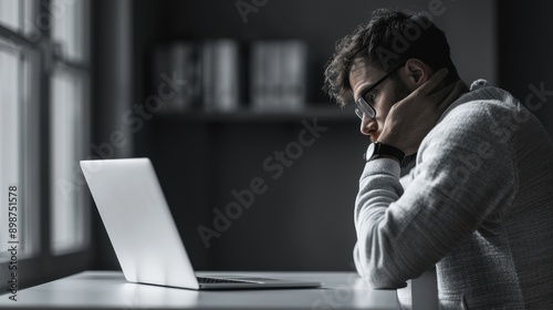 Waiting in Monochrome: Side View Illustration of Frustration in Slow Approval Process with Technological Tone