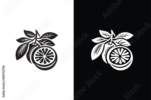 Orange icon silhouette illustration. lemon, orange icon in flat black style, isolated on white black background