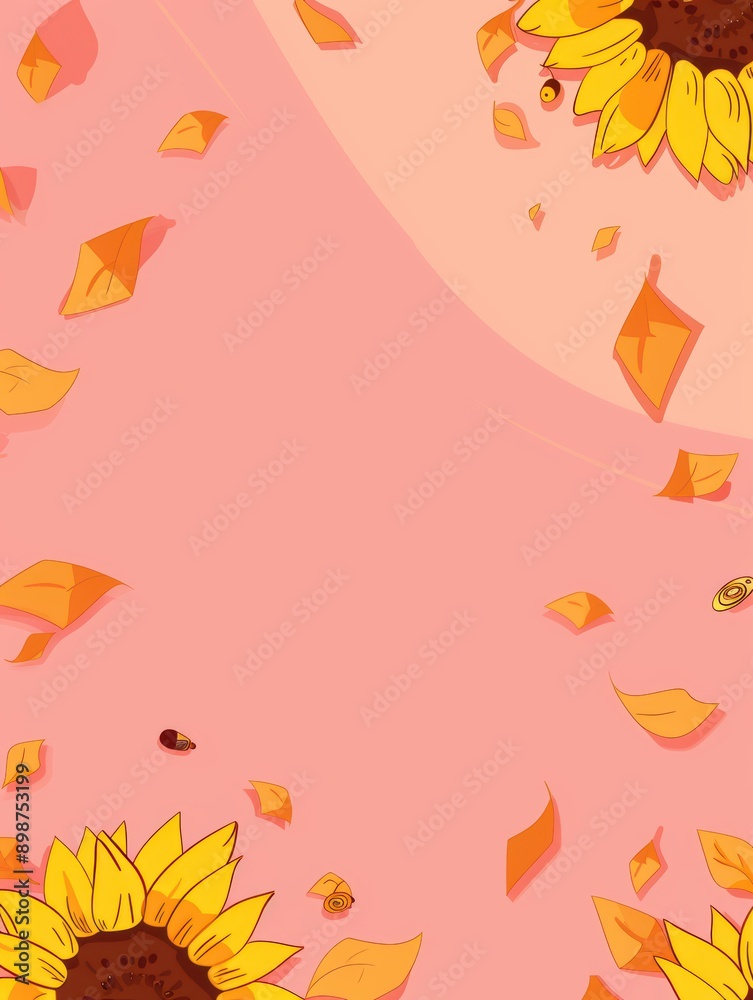 A pink background with yellow flowers and leaves A pink background with yellow flowers and leaves