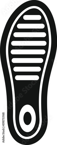 Black and white icon of an orthopedic insole, promoting foot health and comfort