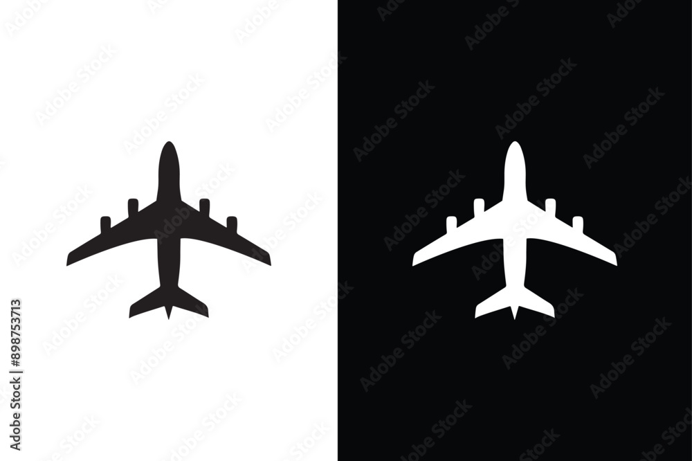 Fototapeta premium Vector isolated plane icon silhouette. Pictogram vector or plane flying silhouette shape graphic simple plain clipart symbol. Black white background