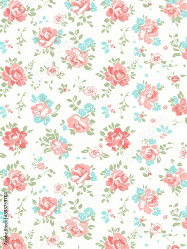 A floral patterned wallpaper with pink and blue flowers
