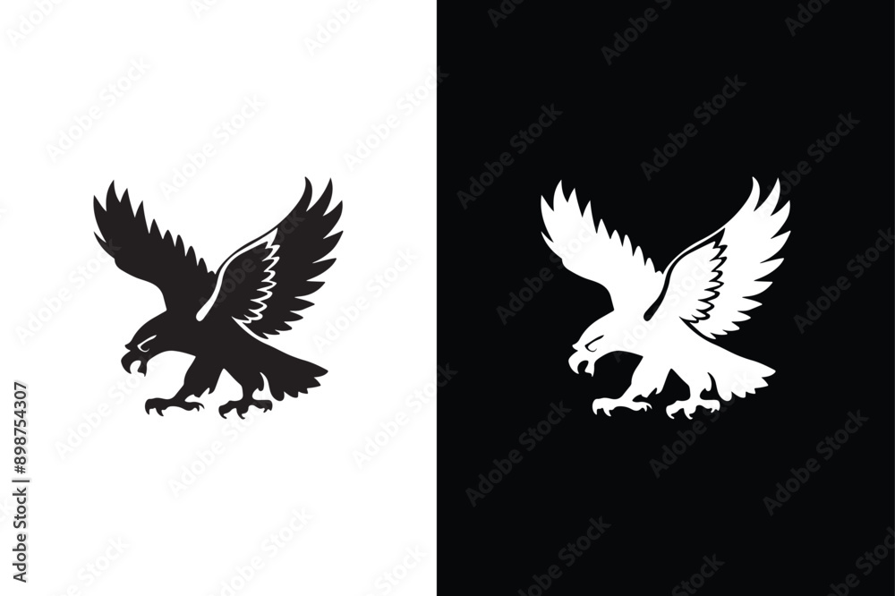 Obraz premium Eagle icon with wings. Silhouette icon flying eagles emblem, winged badge. Fly Eagle logo