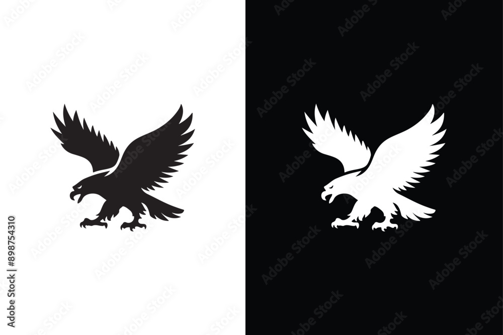 Obraz premium Eagle icon with wings. Silhouette flying eagles emblem, winged badge. Fly Eagle logo