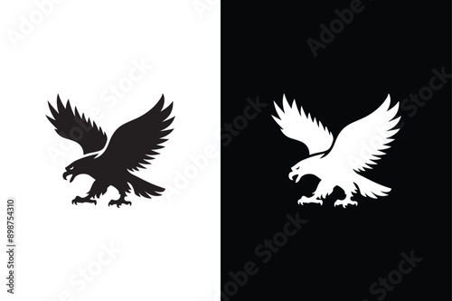 Eagle icon with wings. Silhouette flying eagles emblem, winged badge. Fly Eagle logo