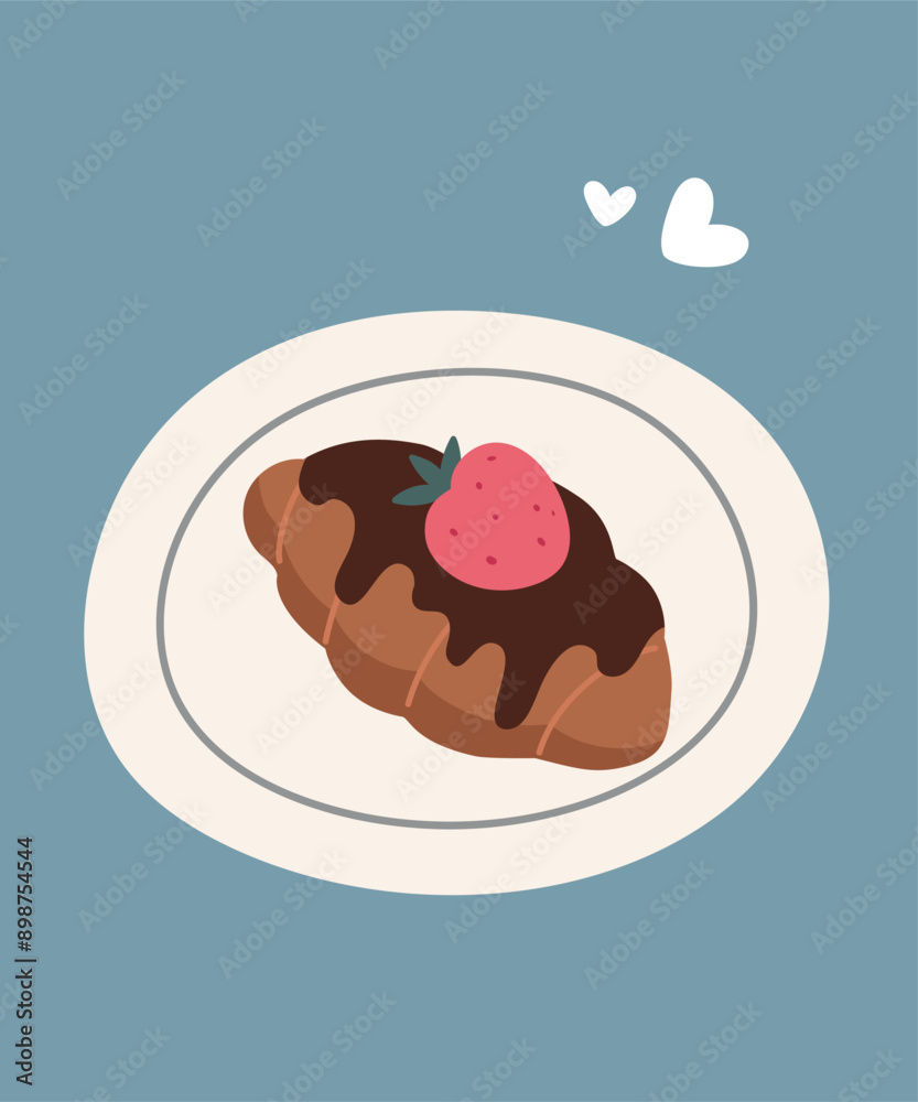 Flat Design Illustration With Croissant at Strawberry and Chocolate Taste Flat Design Illustration With Croissant at Strawberry and Chocolate Taste