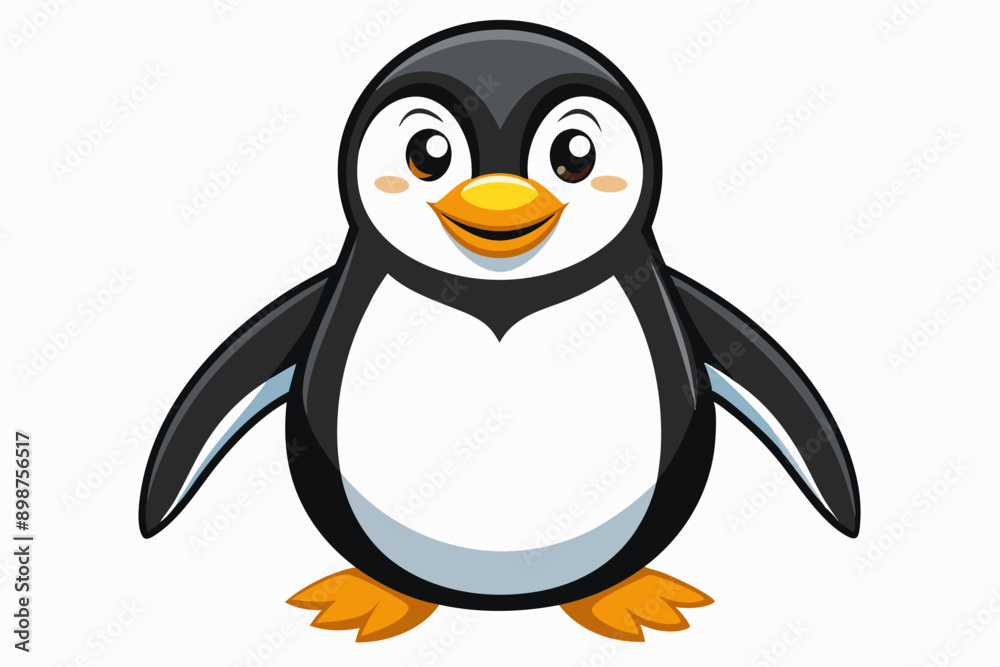 Fototapeta premium Funny Penguin Vector Illustration, Cartoon, Clipart, Line Art Design on White Background, Funny penguin vector illustration, cartoon, clipart, and line art design on white background.