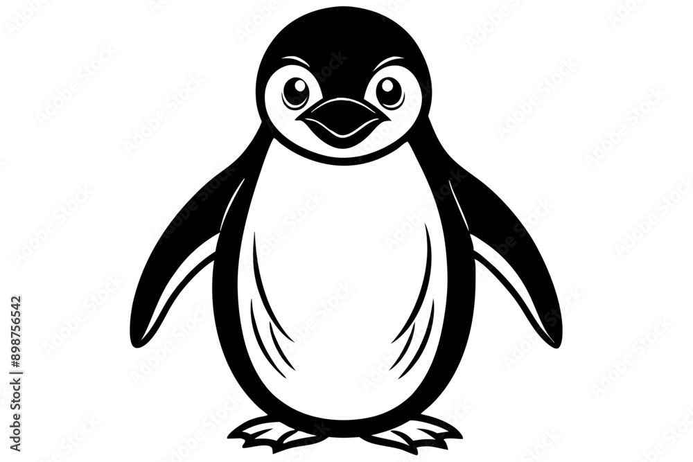Naklejka premium Funny Penguin Vector Illustration, Cartoon, Clipart, Line Art Design on White Background, Funny penguin vector illustration, cartoon, clipart, and line art design on white background.