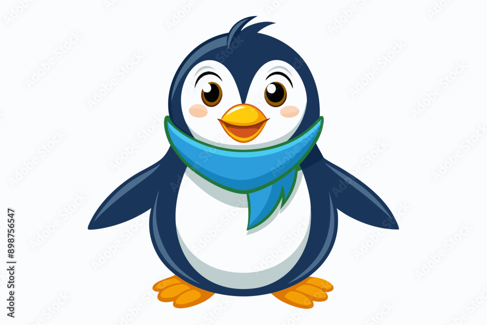 Obraz premium Funny Penguin Vector Illustration, Cartoon, Clipart, Line Art Design on White Background, Funny penguin vector illustration, cartoon, clipart, and line art design on white background.