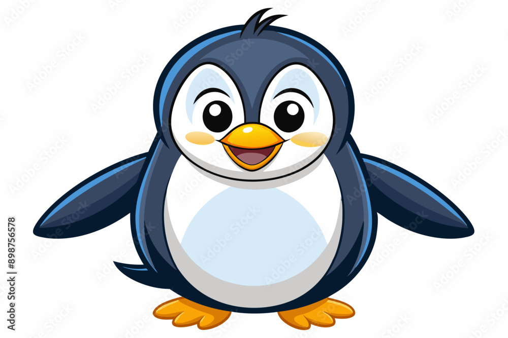 Naklejka premium Funny Penguin Vector Illustration, Cartoon, Clipart, Line Art Design on White Background, Funny penguin vector illustration, cartoon, clipart, and line art design on white background.