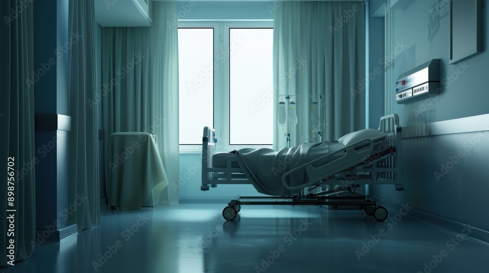 Empty Hospital Room with Bed and Window Empty Hospital Room with Bed and Window