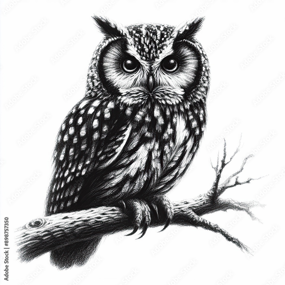 Naklejka premium owl pencil drawing