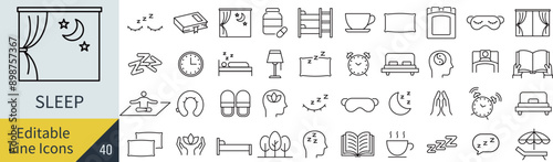 線の編集ができる睡眠に関するアイコンセット（アウトライン化していない）