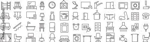 ベクターの家具に関する線画アイコンセット