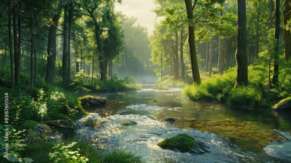Obraz premium Sunlit Forest Stream