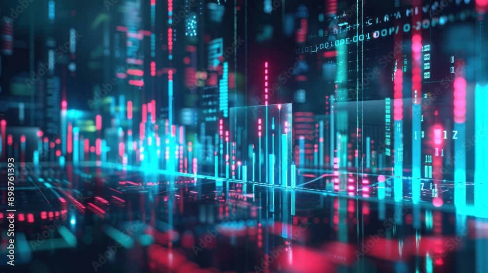 Abstract Neon Cityscape with Digital Data Abstract Neon Cityscape with Digital Data