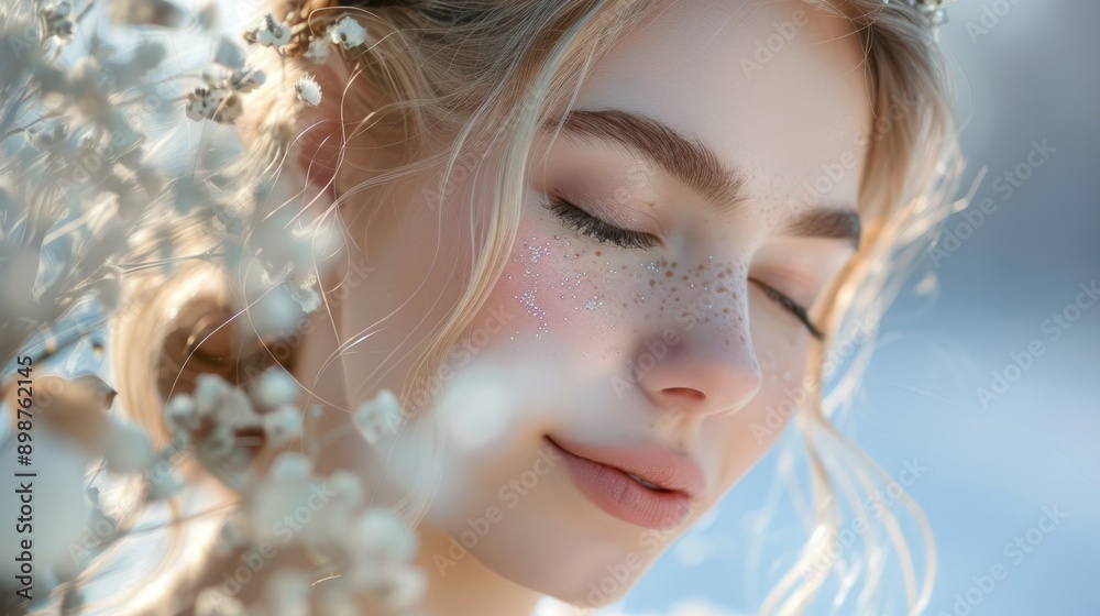 Blond Woman with Freckles Closing Eyes Blond Woman with Freckles Closing Eyes