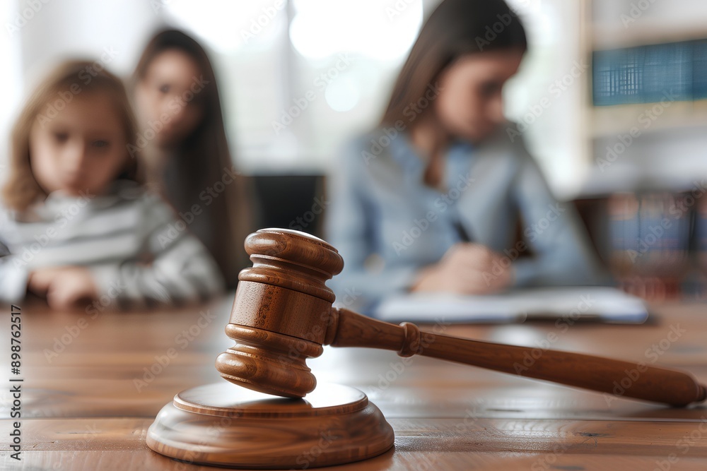 A family court courtroom scene with parents and children, capturing the essence of legal proceedings involving children A family court courtroom scene with parents and children, capturing the essence of legal proceedings involving children