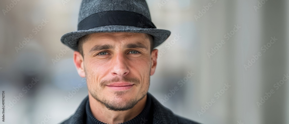A tight shot of an individual in a suit and black hat, wearing a black shirt and matching tie A tight shot of an individual in a suit and black hat, wearing a black shirt and matching tie