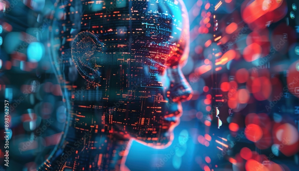 Digital Human Silhouette with Red and Blue Lights Digital Human Silhouette with Red and Blue Lights