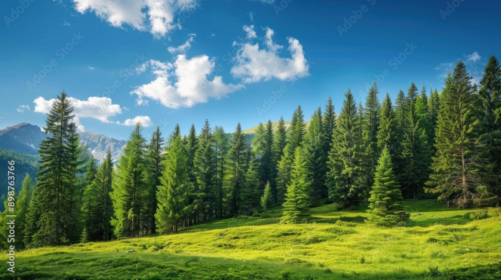 Fototapeta premium Forest Landscape with Mountains in the Background