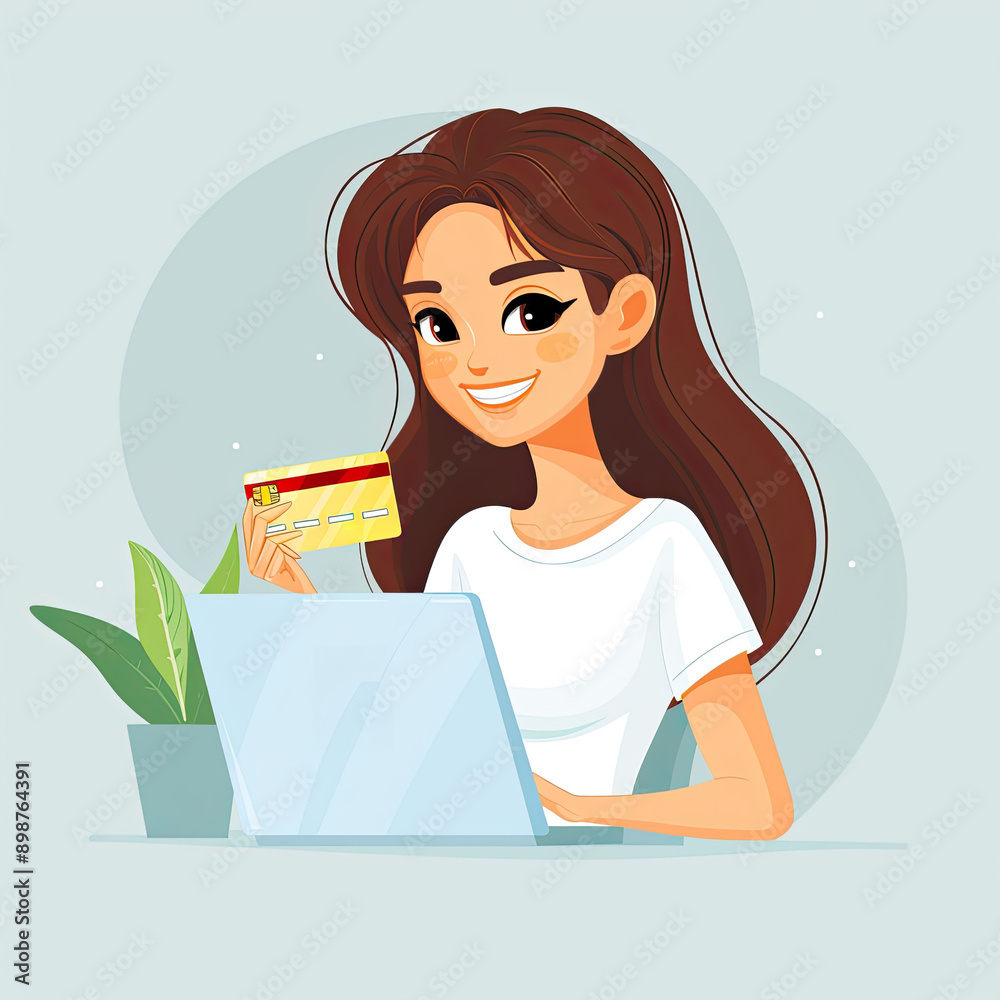 Young woman shopping online with a laptop and credit card, showcasing modern technology and convenience in a stylish setting. Young woman shopping online with a laptop and credit card, showcasing modern technology and convenience in a stylish setting.