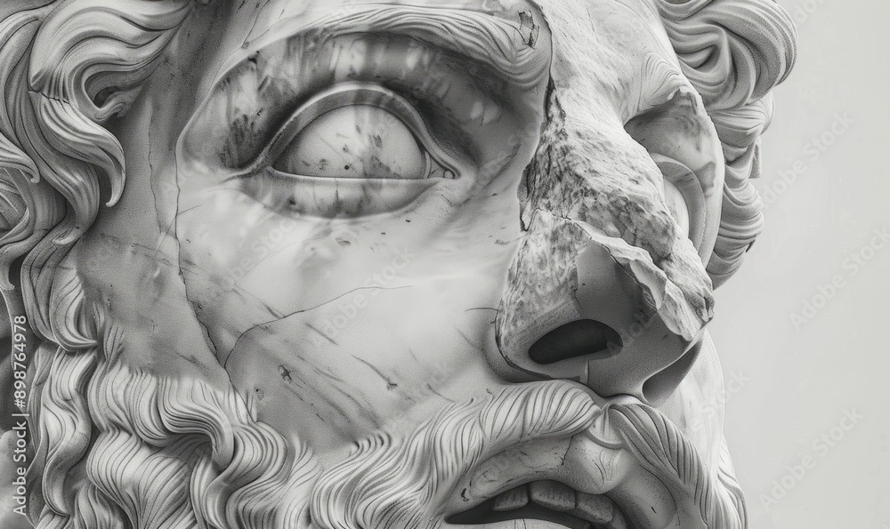 Fototapeta premium Hyper-realistic drawing of a classic Greek sculpture, capturing the intricate details and lifelike appearance of ancient art