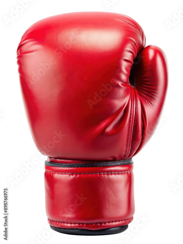 A red boxing glove shown in the front view on a transparent background, ideal for sports and fitness themes. PNG.