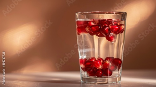 Wallpaper Mural A glass of water filled with red pomegranate seeds, symbolizing health, vitality, antioxidants, and a refreshing beverage. Torontodigital.ca