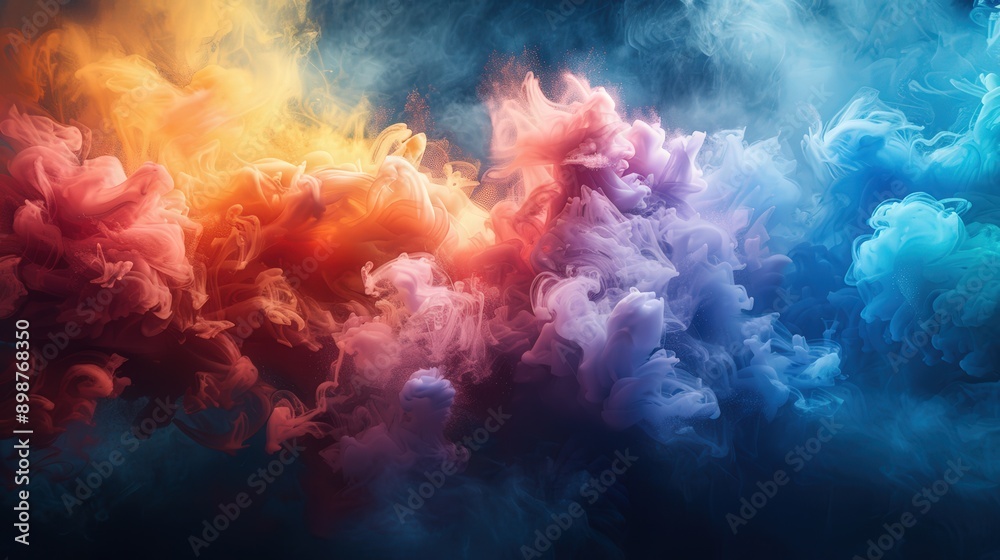 Naklejka premium A high-resolution abstract background with swirling rainbow ink and paint, featuring a burst of color and cloud-like blends that capture the essence of artistic energy