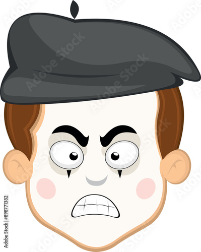 vector illustration face character of street artist mime cartoon, with an angry expression