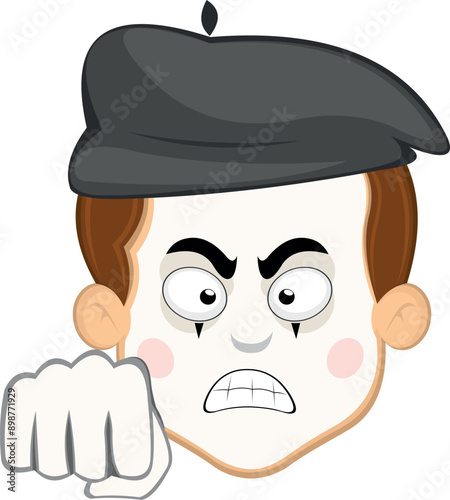 vector illustration face character of street artist mime cartoon, with an angry expression and fist bump