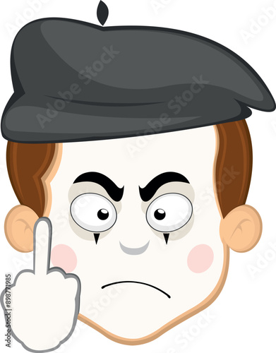 vector illustration face character of street artist mime cartoon, with his hand making a fuck you gesture