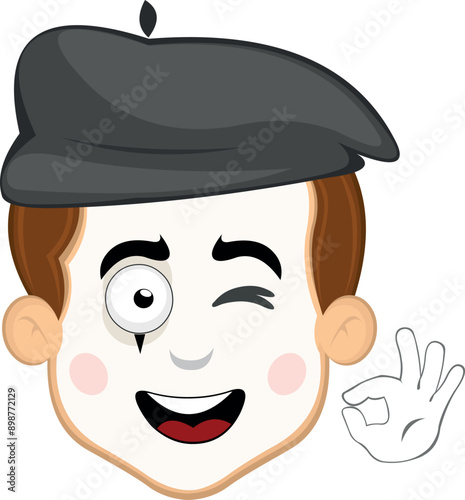 vector illustration face character of street artist mime cartoon, winking eye and with his hand making an ok or perfect gesture