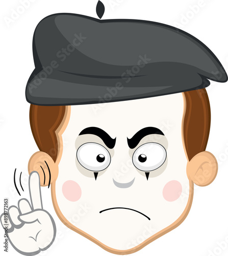 vector illustration face character of street artist mime cartoon, saying no with a hand gesture